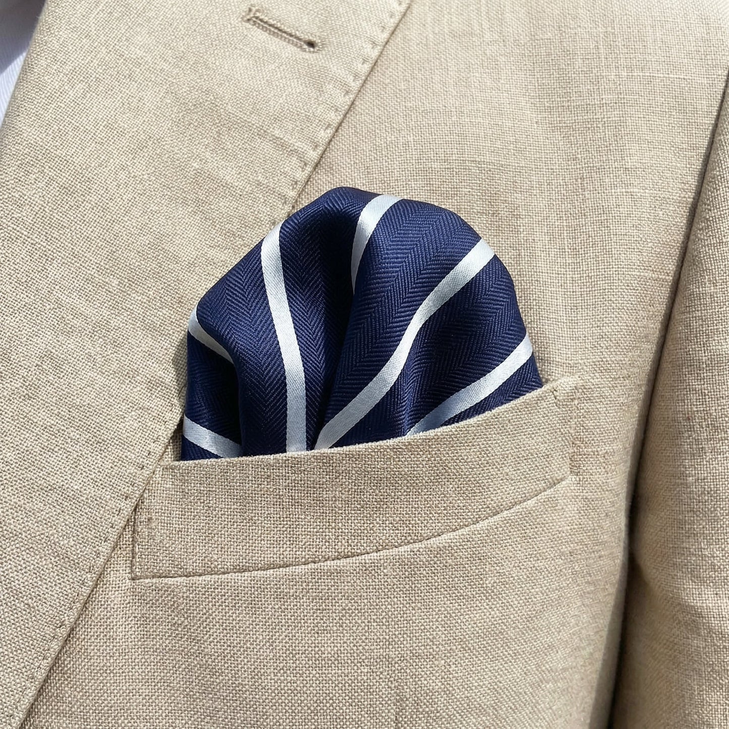 Navy Blue & Light Blue Stripe Pocket Square - Hawksmoor Edit