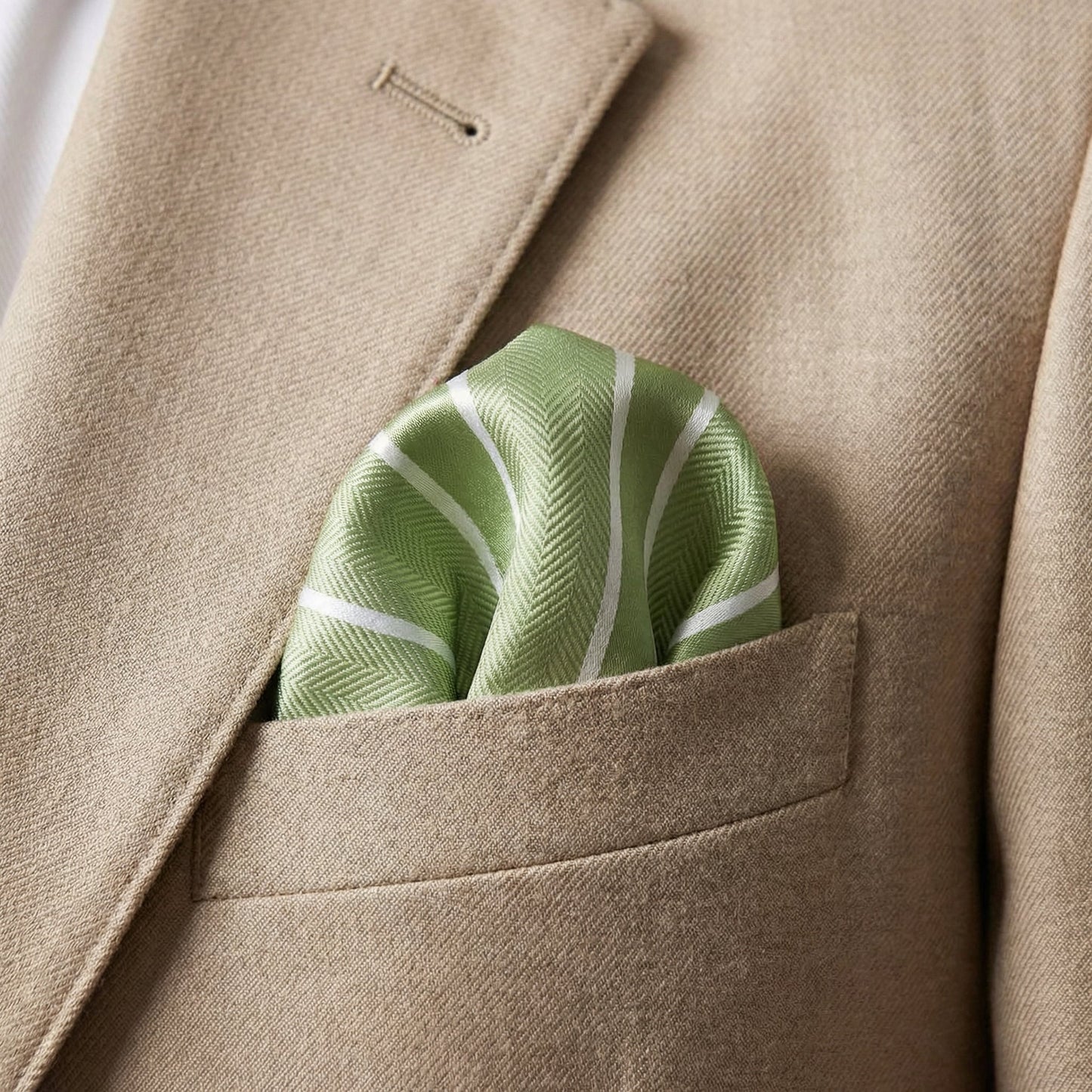 Matcha & White Stripe Pocket Square - Charleston Edit