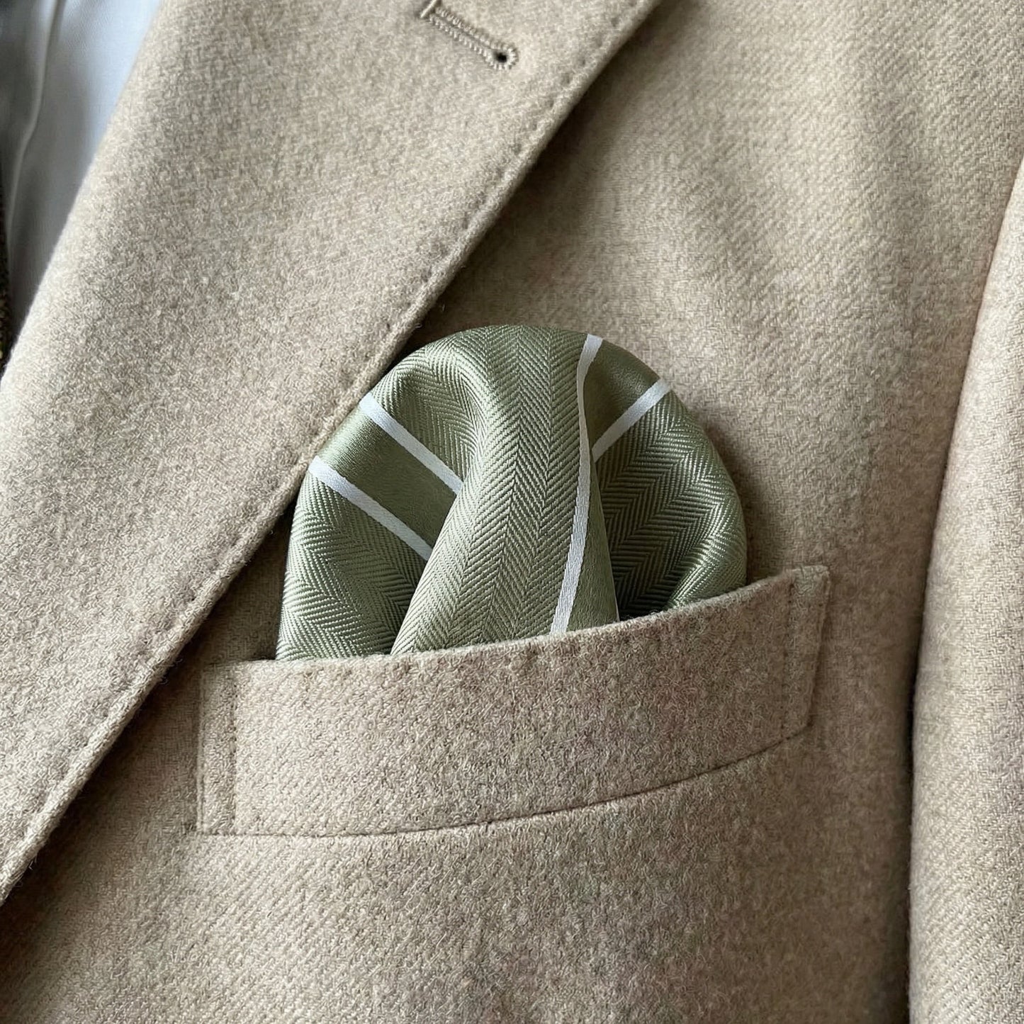 Khaki & White Stripe Pocket Square - Charleston Edit