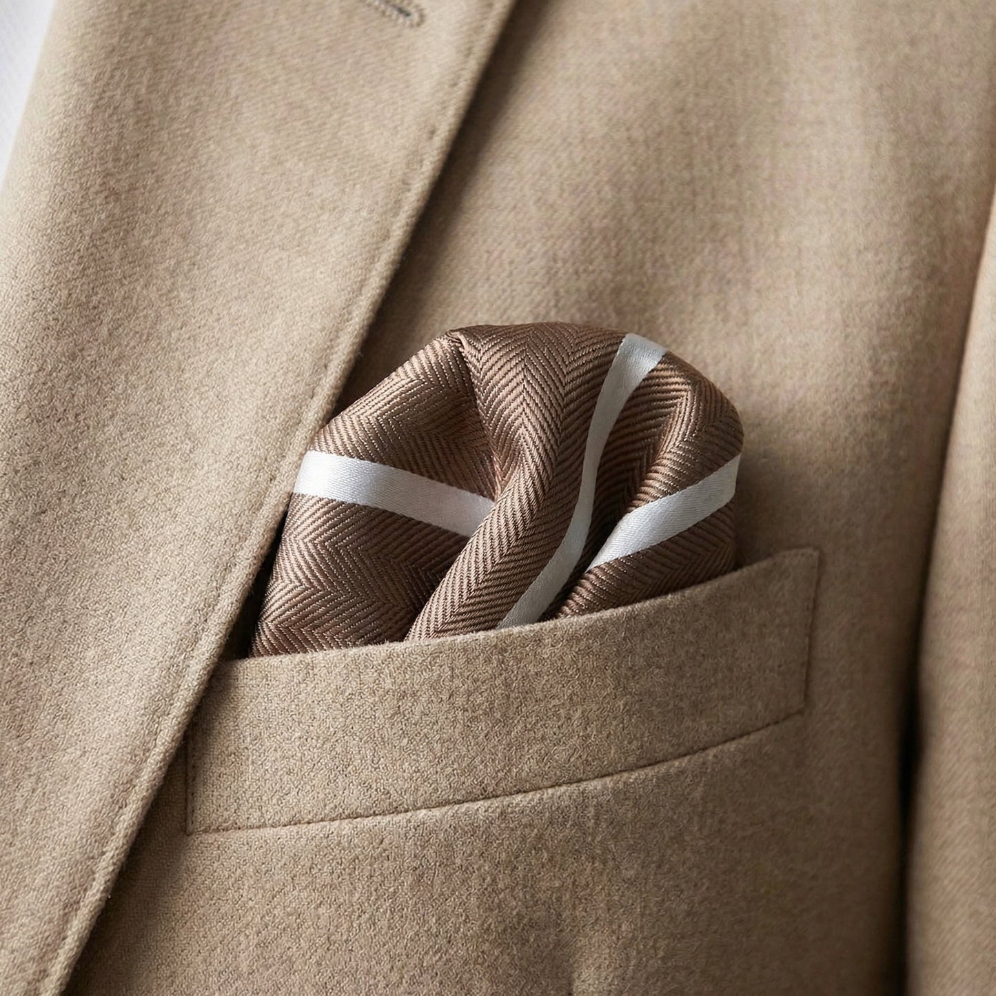 Mocha & White Stripe Pocket Square - Hawksmoor Edit
