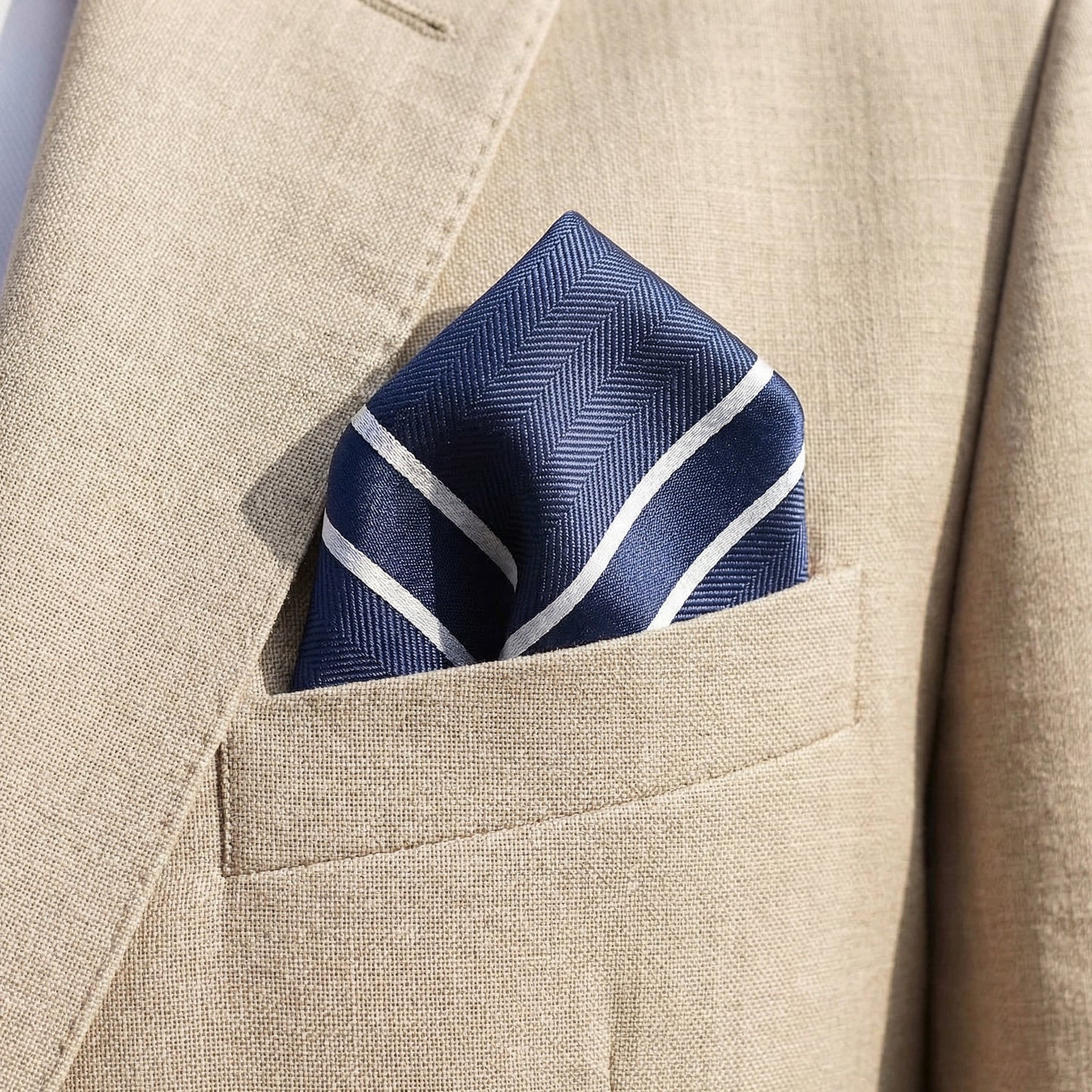 Navy Blue & White Stripe Pocket Square - Charleston Edit