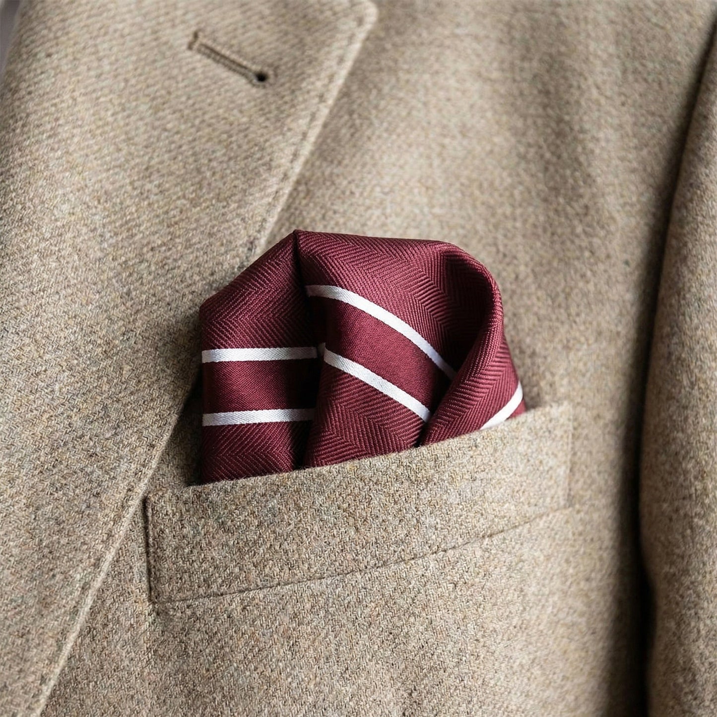 Burgundy & White Stripe Pocket Square - Charleston Edit