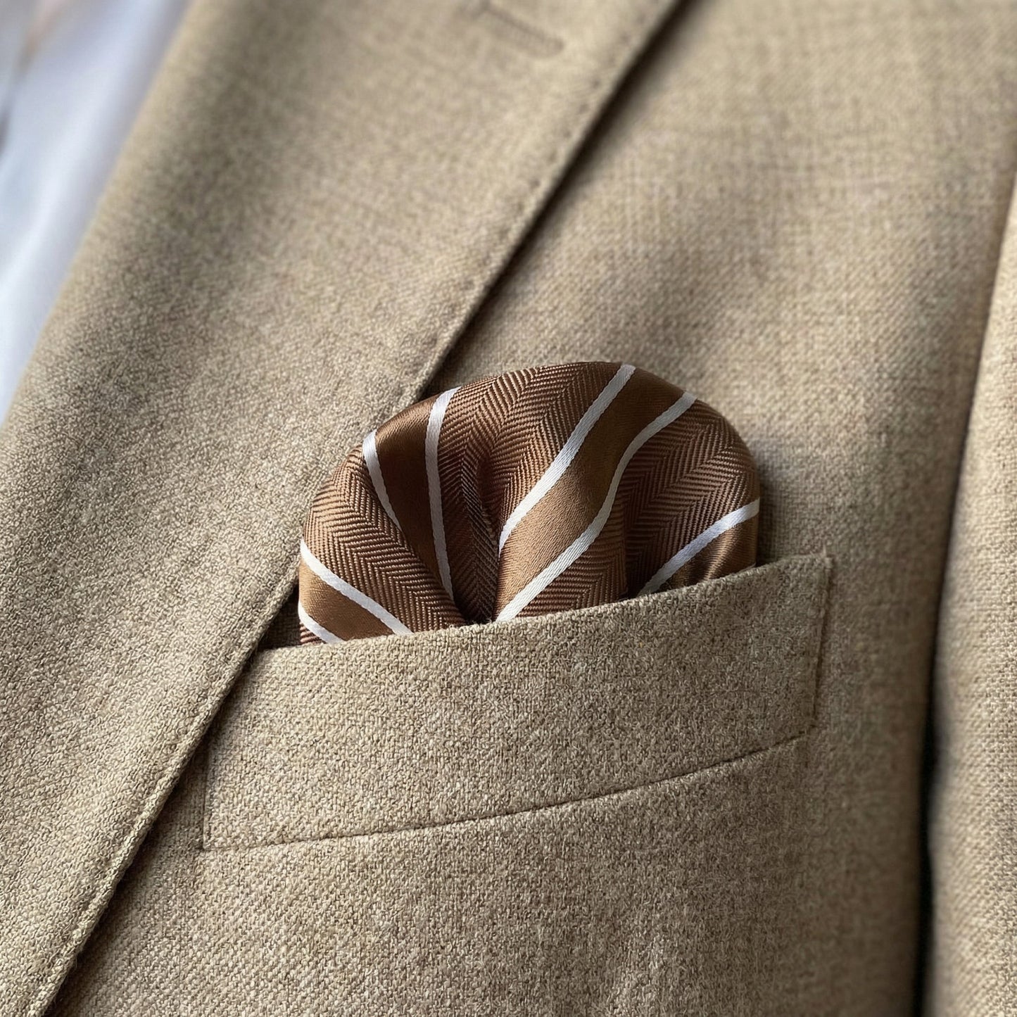 Mocha & White Stripe Pocket Square - Charleston Edit