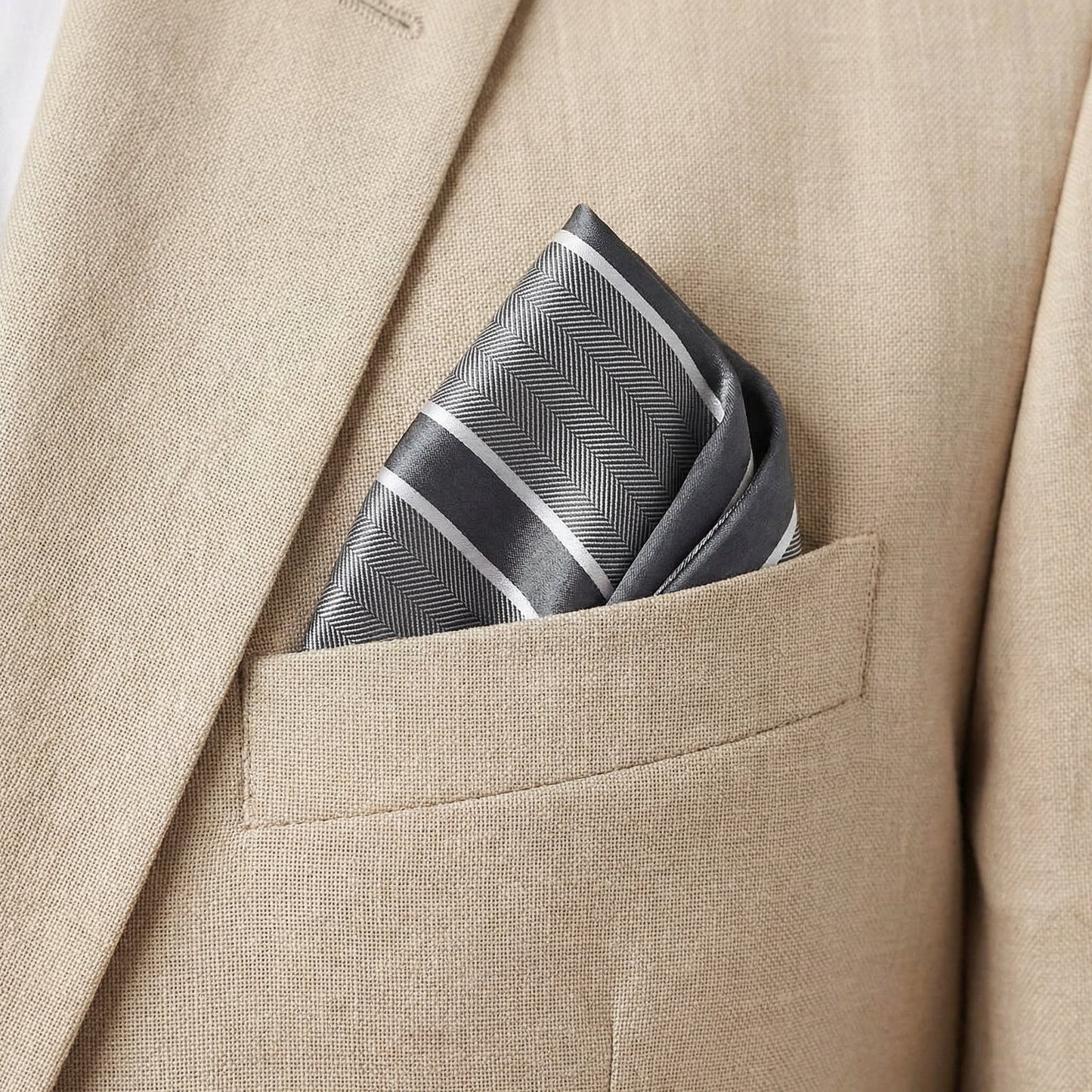 Glacier Grey & White Stripe Pocket Square - Charleston Edit