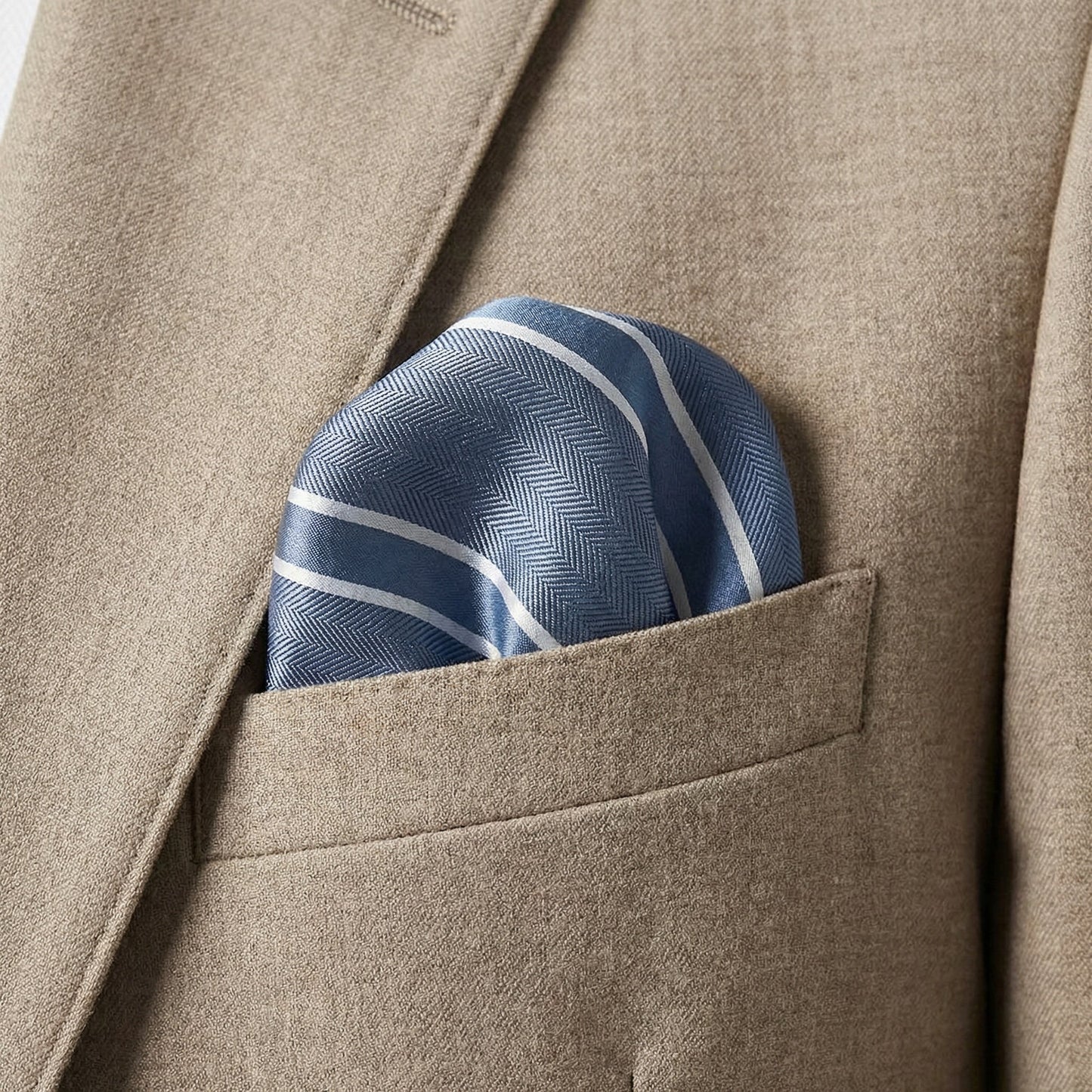 Steel blue & White Stripe Pocket Square - Charleston Edit