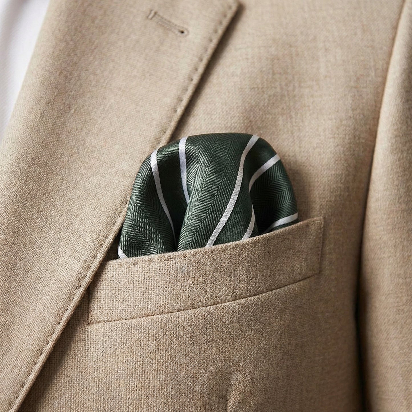 Forest Green & White Stripe Pocket Square - Charleston Edit