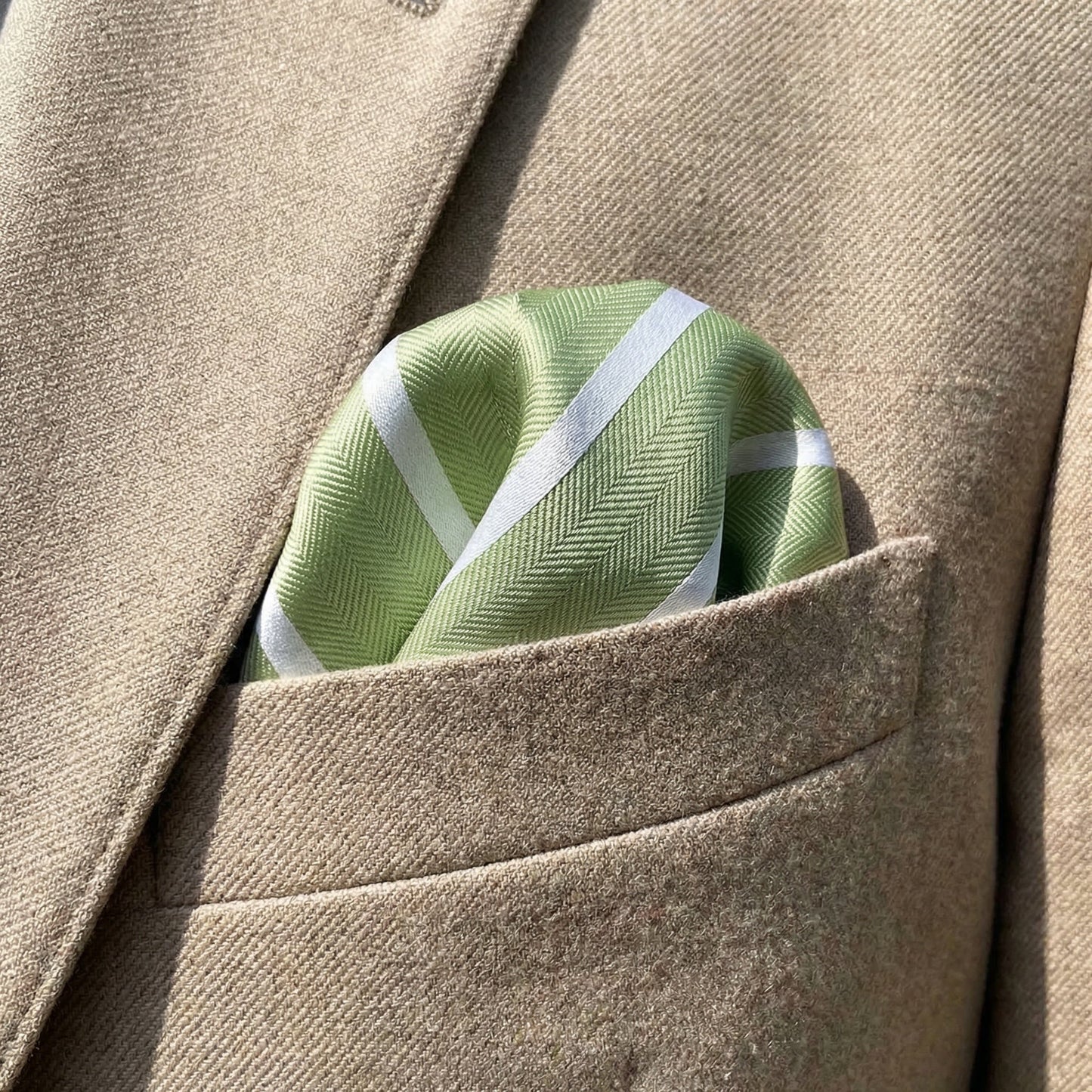 Matcha & White Stripe Pocket Square - Hawksmoor Edit