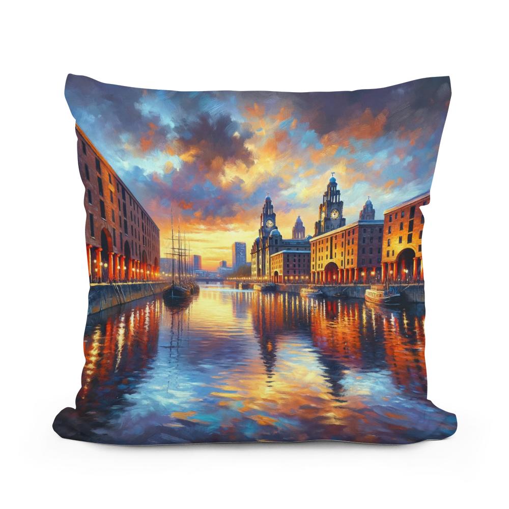 Liverpool Albert Dock Dusk Impression Cotton Cushion