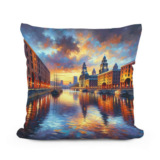 Liverpool Albert Dock Dusk Impression Cotton Cushion