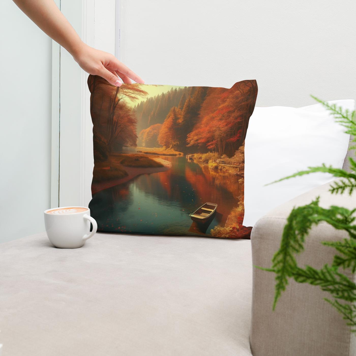 Autumn River Tranquility Cotton Cushion