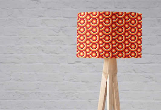 Orange and Brown Drum Lampshade, 1970s Retro Circles Design Shade for Table, Floor or Ceiling Pendant Light