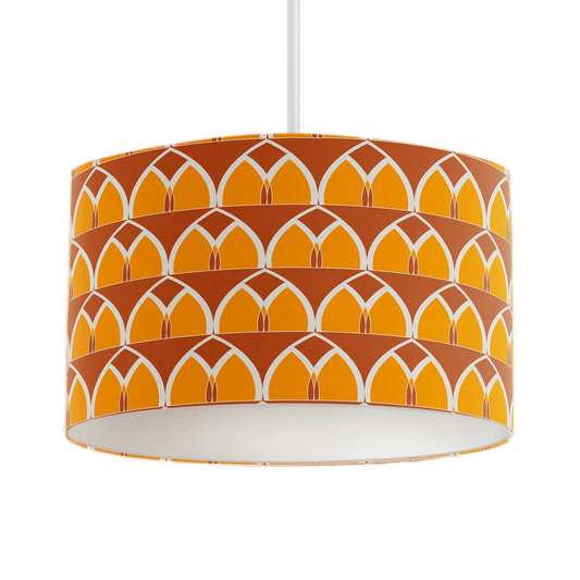 Orange and Yellow Drum Lampshade, Geometric Arches Design Shade for Table, Floor or Ceiling Pendant Light