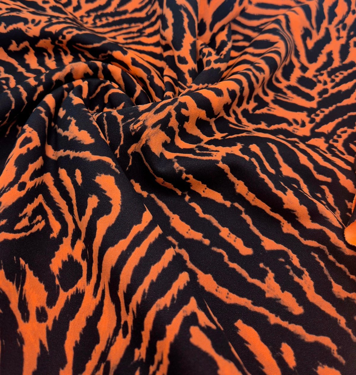 Orange Animal Neon Back Printed Scuba Crepe Fabric 4 Way Stretch