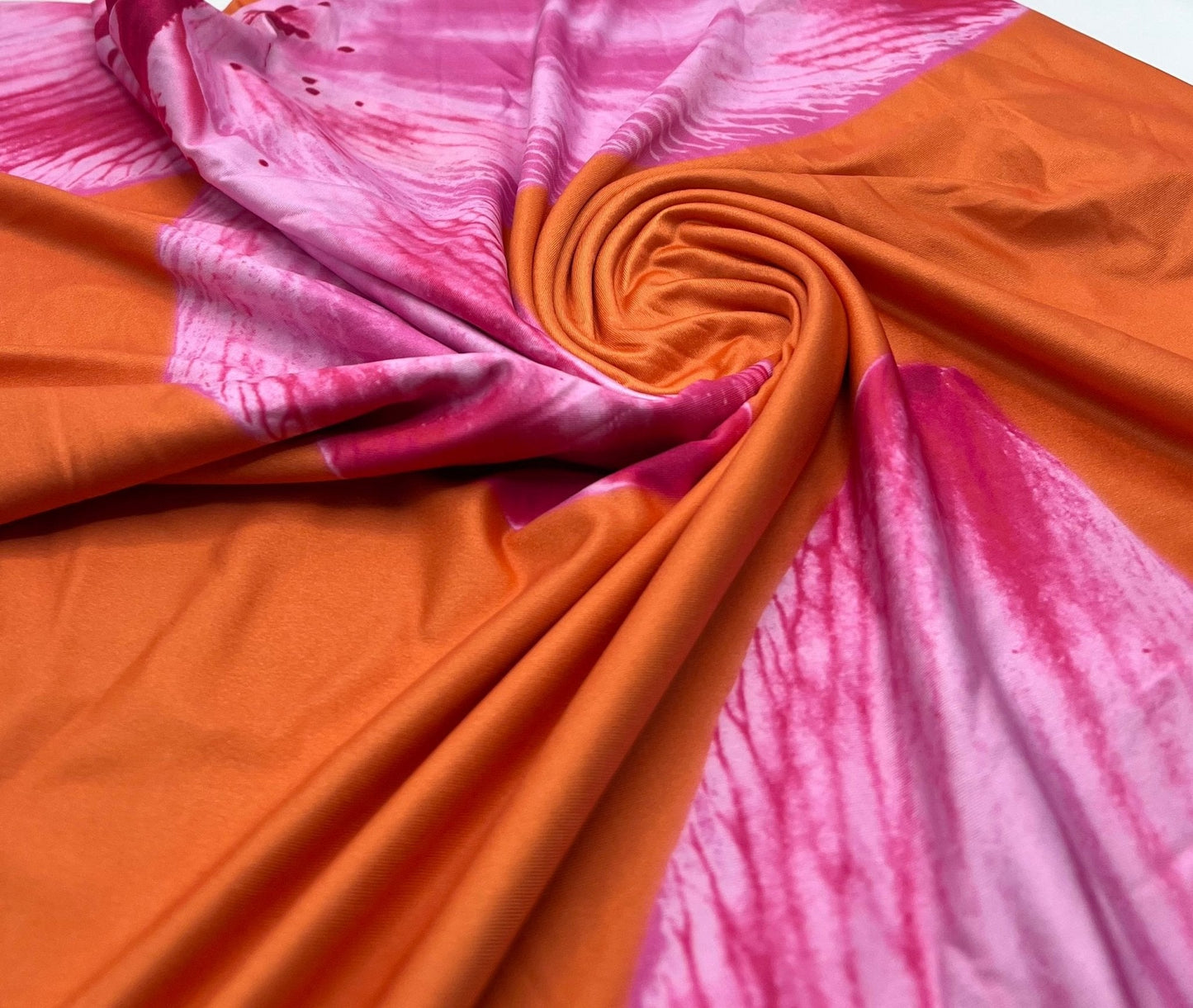 Orange Floral Print Soft Touch Stretch Fabric