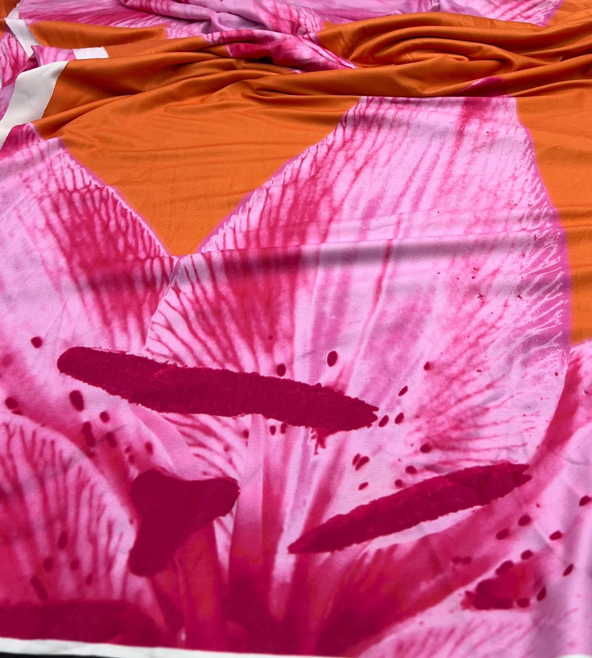 Orange Floral Print Soft Touch Stretch Fabric