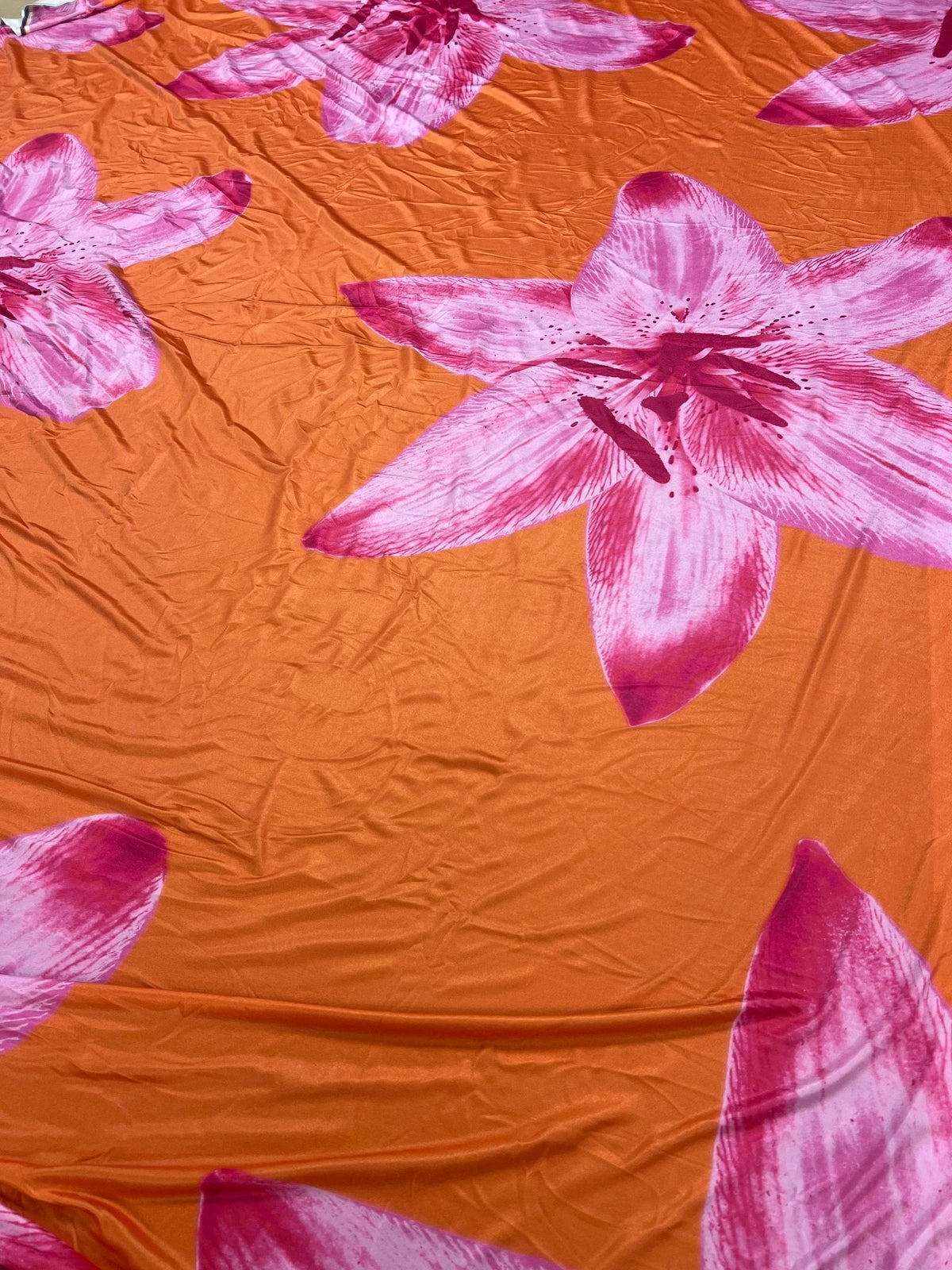Orange Floral Print Soft Touch Stretch Fabric