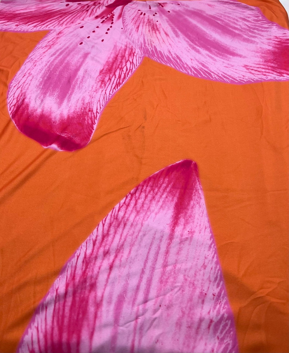 Orange Floral Print Soft Touch Stretch Fabric