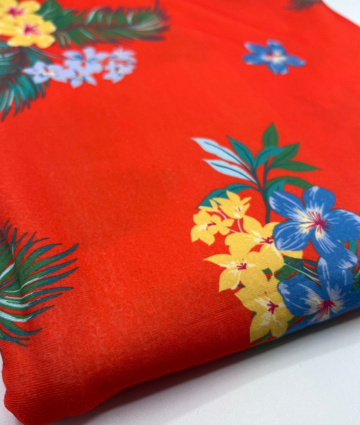 Orange Floral Print Spun Poly Stretch Fabric