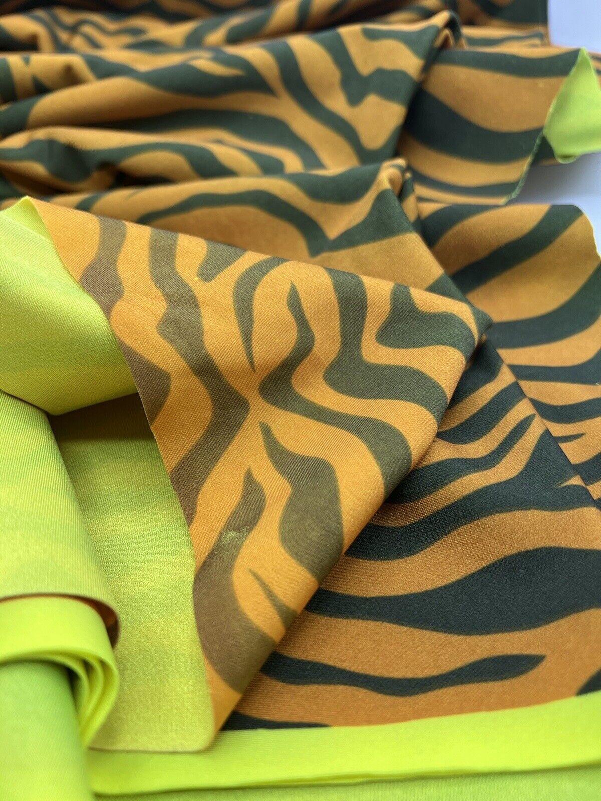 Orange Green Neon Zebra Swimwear / Sportswear 4 Way Stretch Fabric