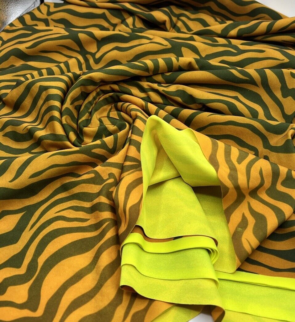 Orange Green Neon Zebra Swimwear / Sportswear 4 Way Stretch Fabric