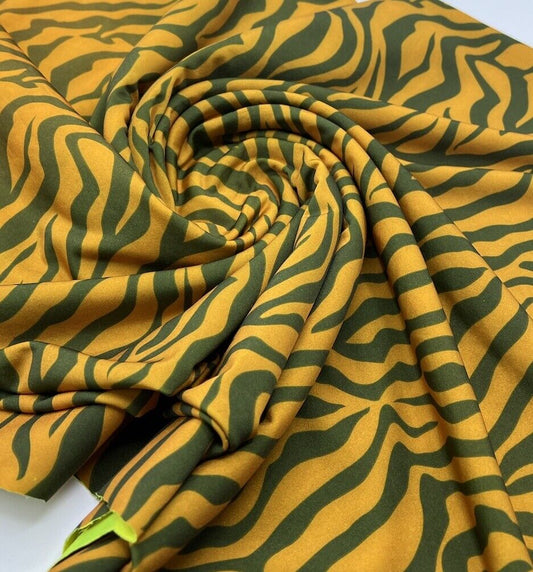 Orange Green Neon Zebra Swimwear / Sportswear 4 Way Stretch Fabric