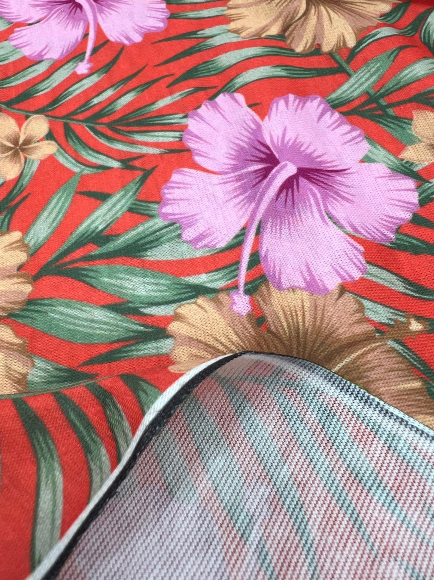 Orange Lilac Flower Print Spun Poly Stretch Fabric