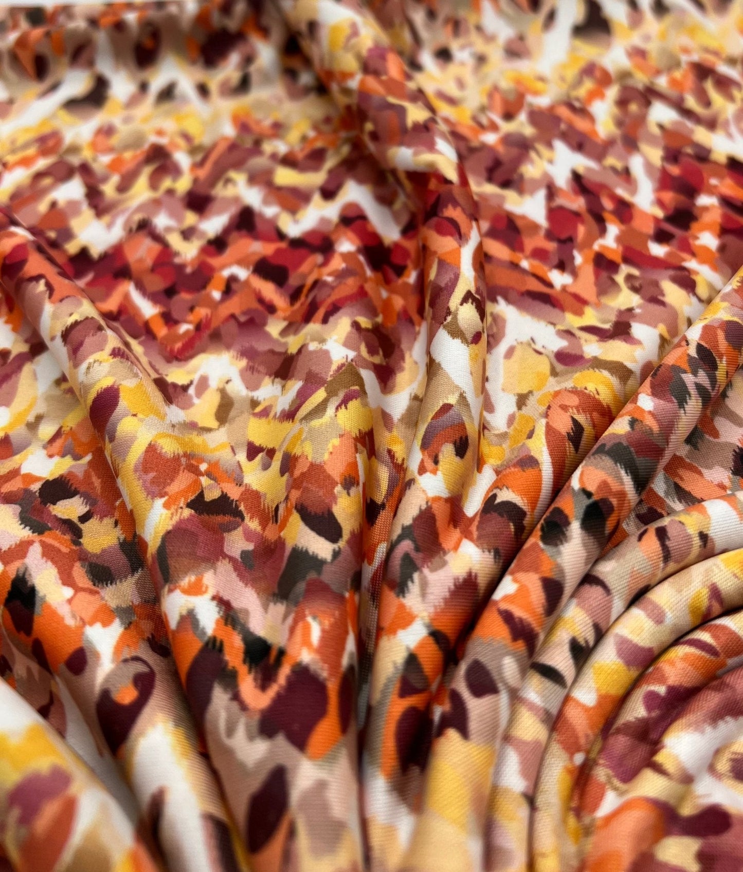 Orange Mix Print Soft Touch 4 Way Stretch Fabric