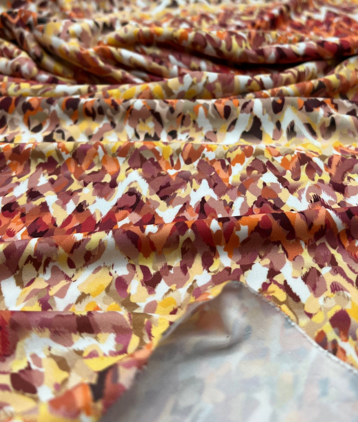 Orange Mix Print Soft Touch 4 Way Stretch Fabric