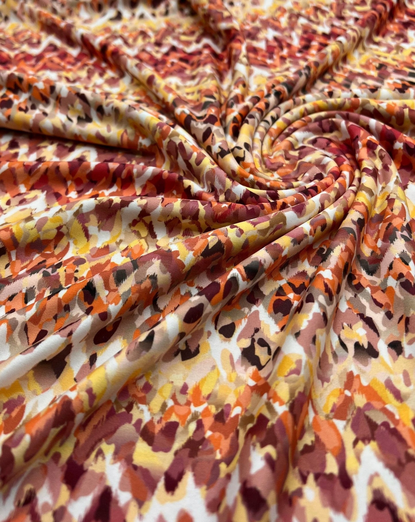Orange Mix Print Soft Touch 4 Way Stretch Fabric