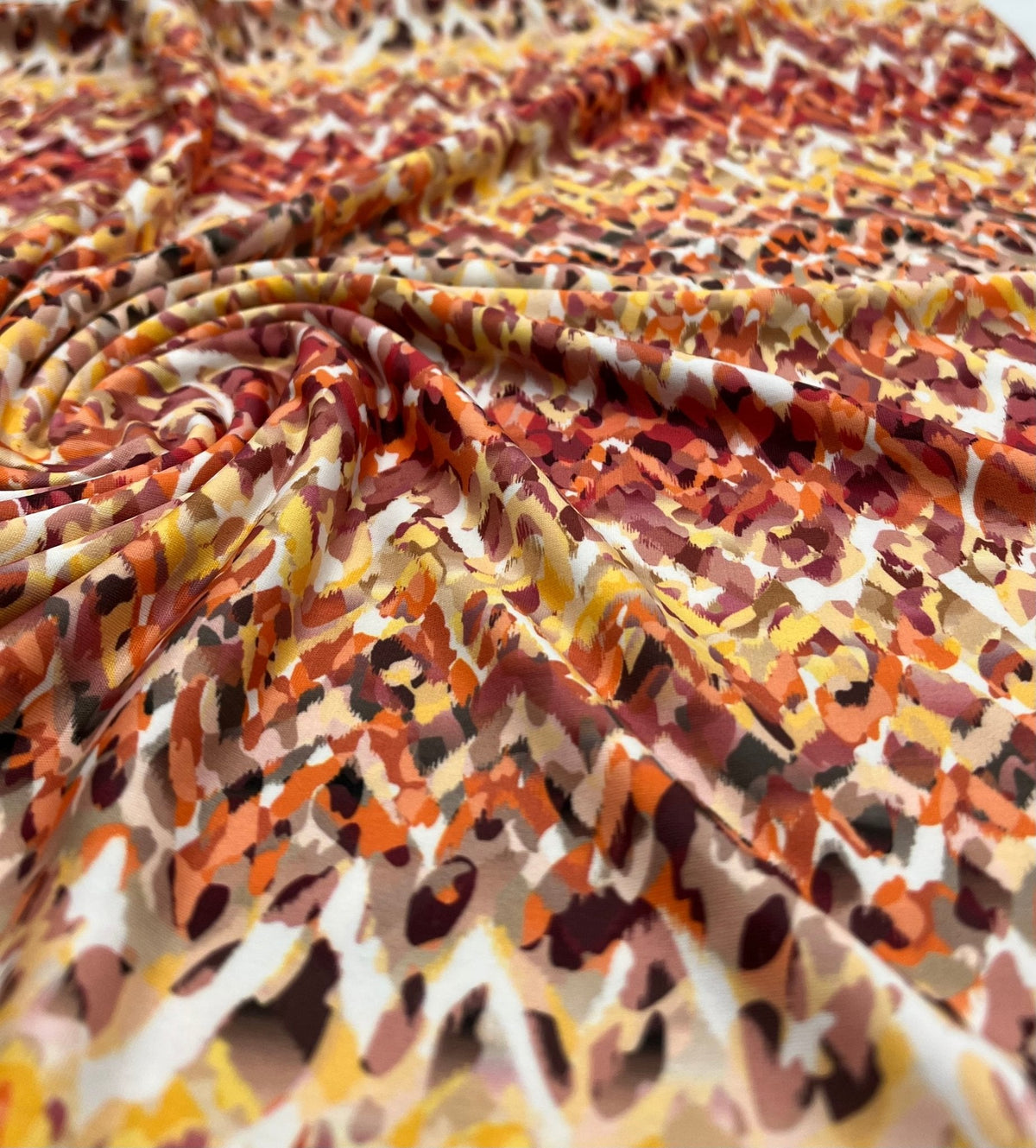Orange Mix Print Soft Touch 4 Way Stretch Fabric