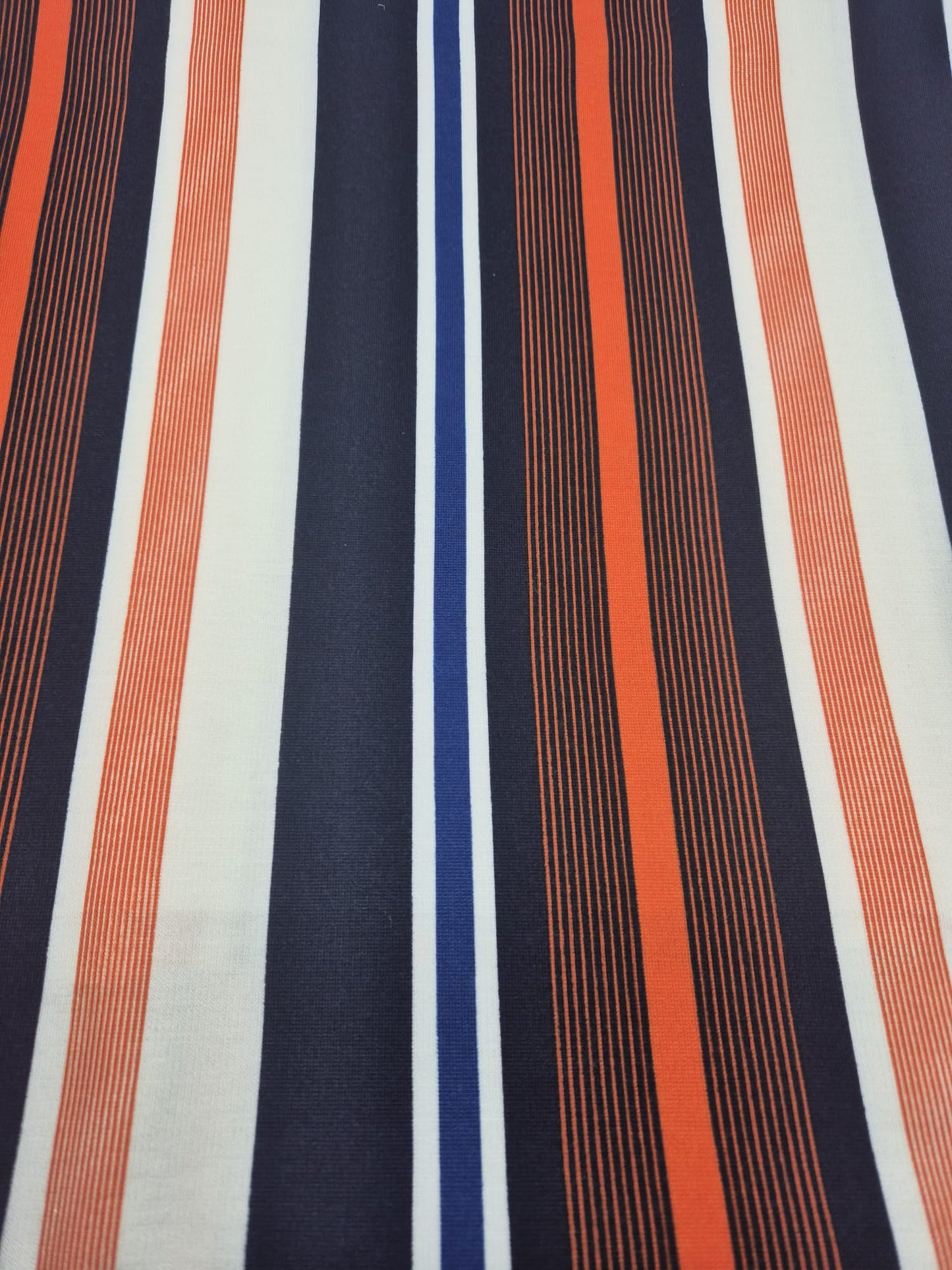 Orange Navy White Stripe Ponte Fabric