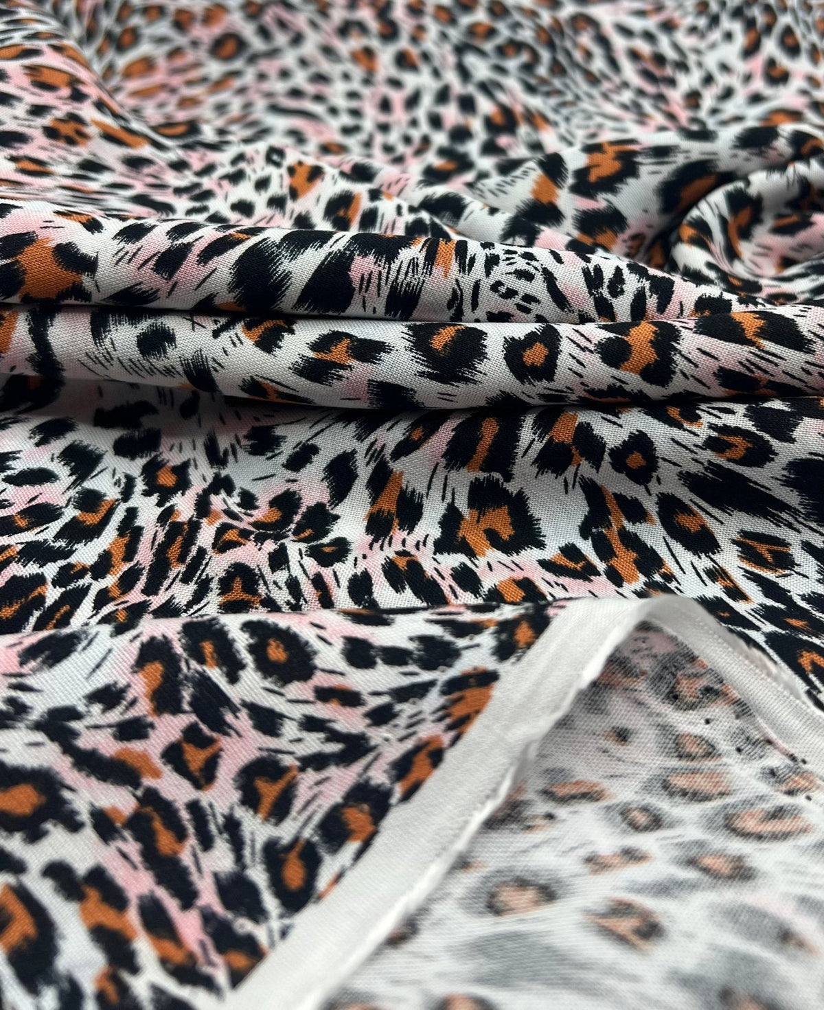 Orange Pink Animal Mix 100% Viscose Non Stretch Fabric