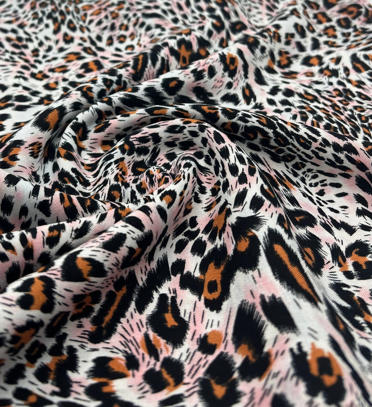 Orange Pink Animal Mix 100% Viscose Non Stretch Fabric