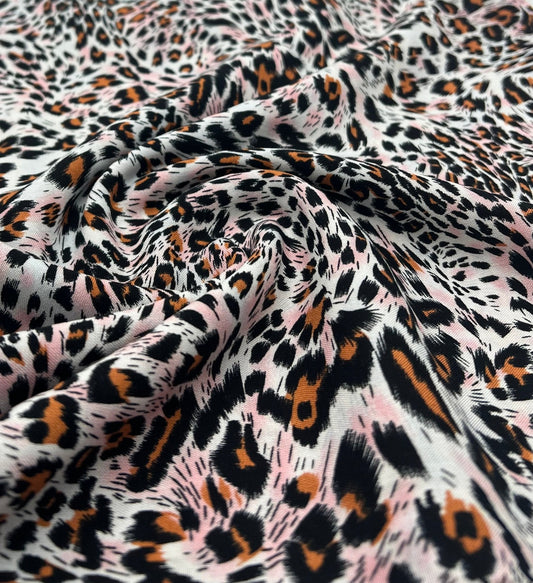 Orange Pink Animal Mix 100% Viscose Non Stretch Fabric