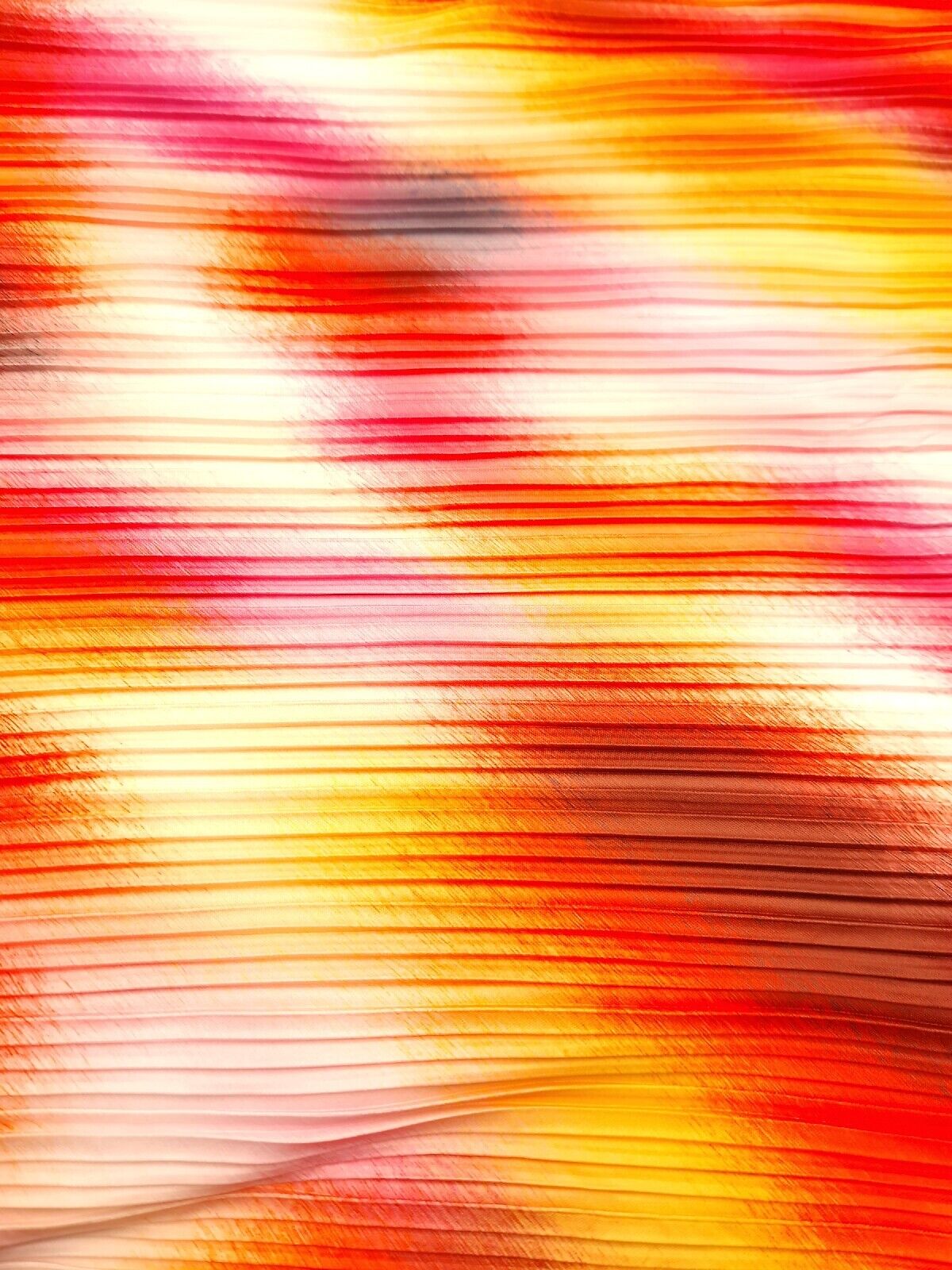 Orange Pink Multi Print Plisse Pleated Stretch Fabric