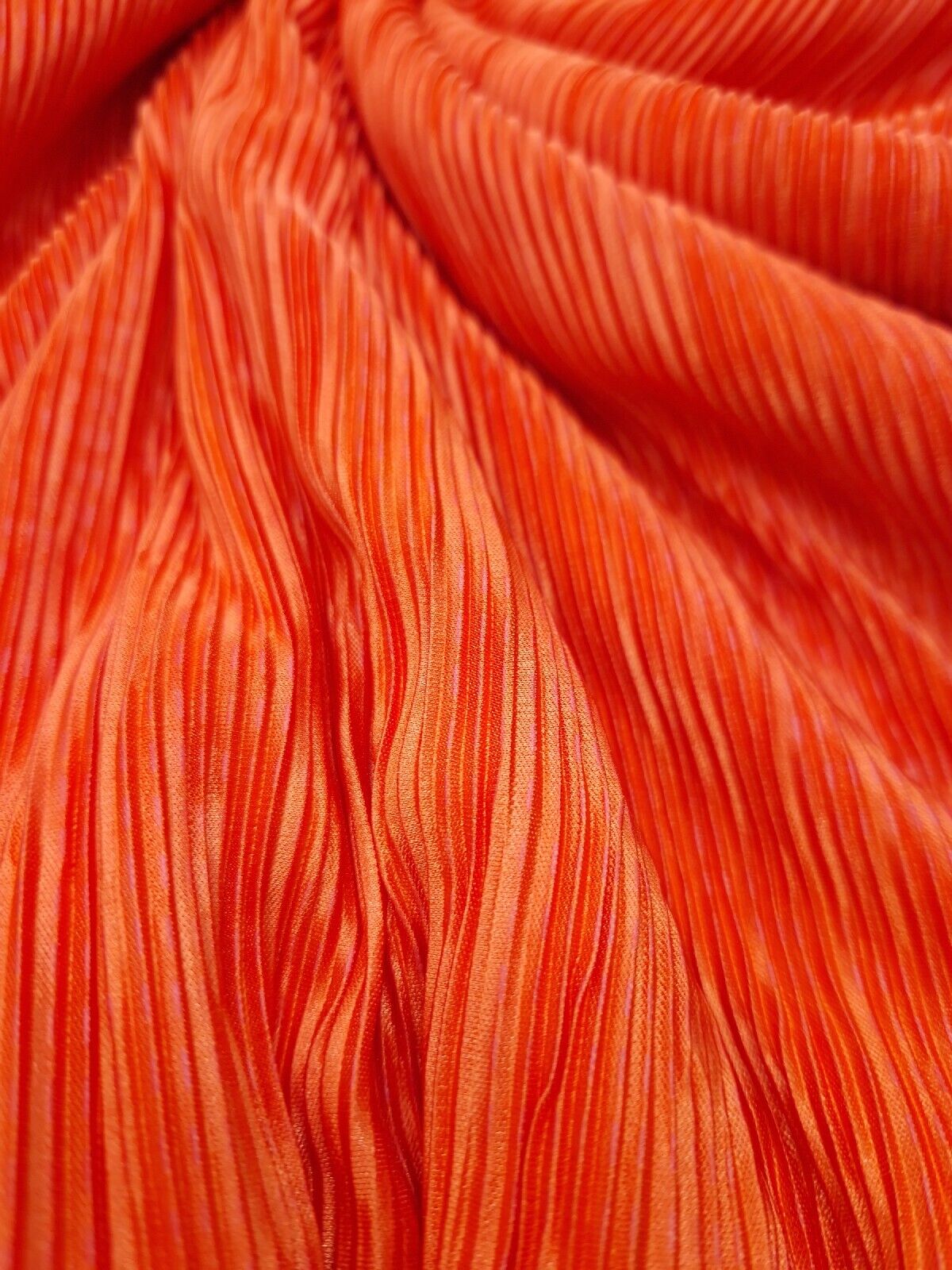 Orange Plisse Pleated Stretch Fabric
