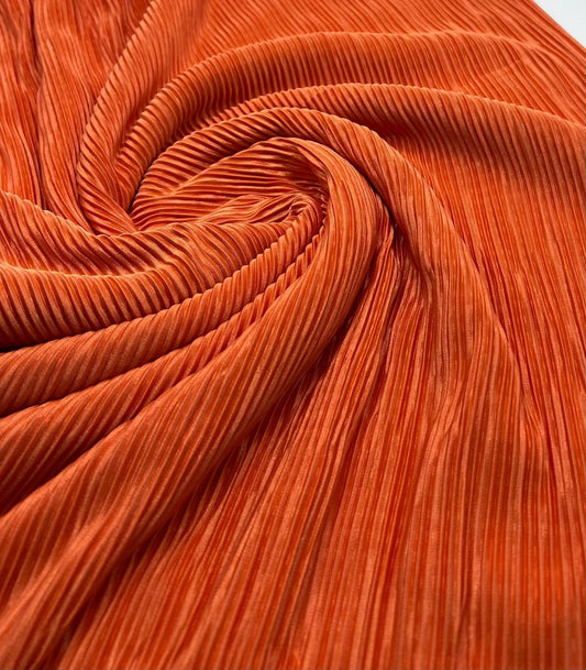 Orange Plisse Pleated 2 Way Stretch Fabric