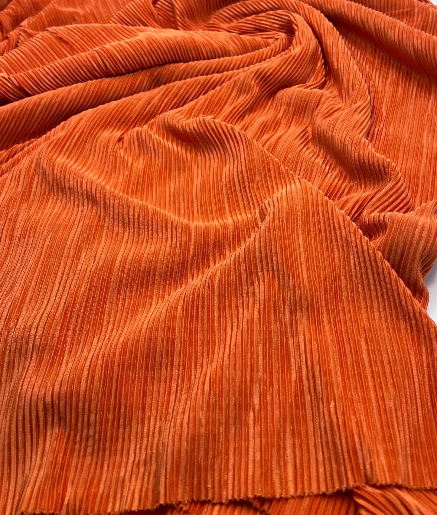 Orange Plisse Pleated 2 Way Stretch Fabric