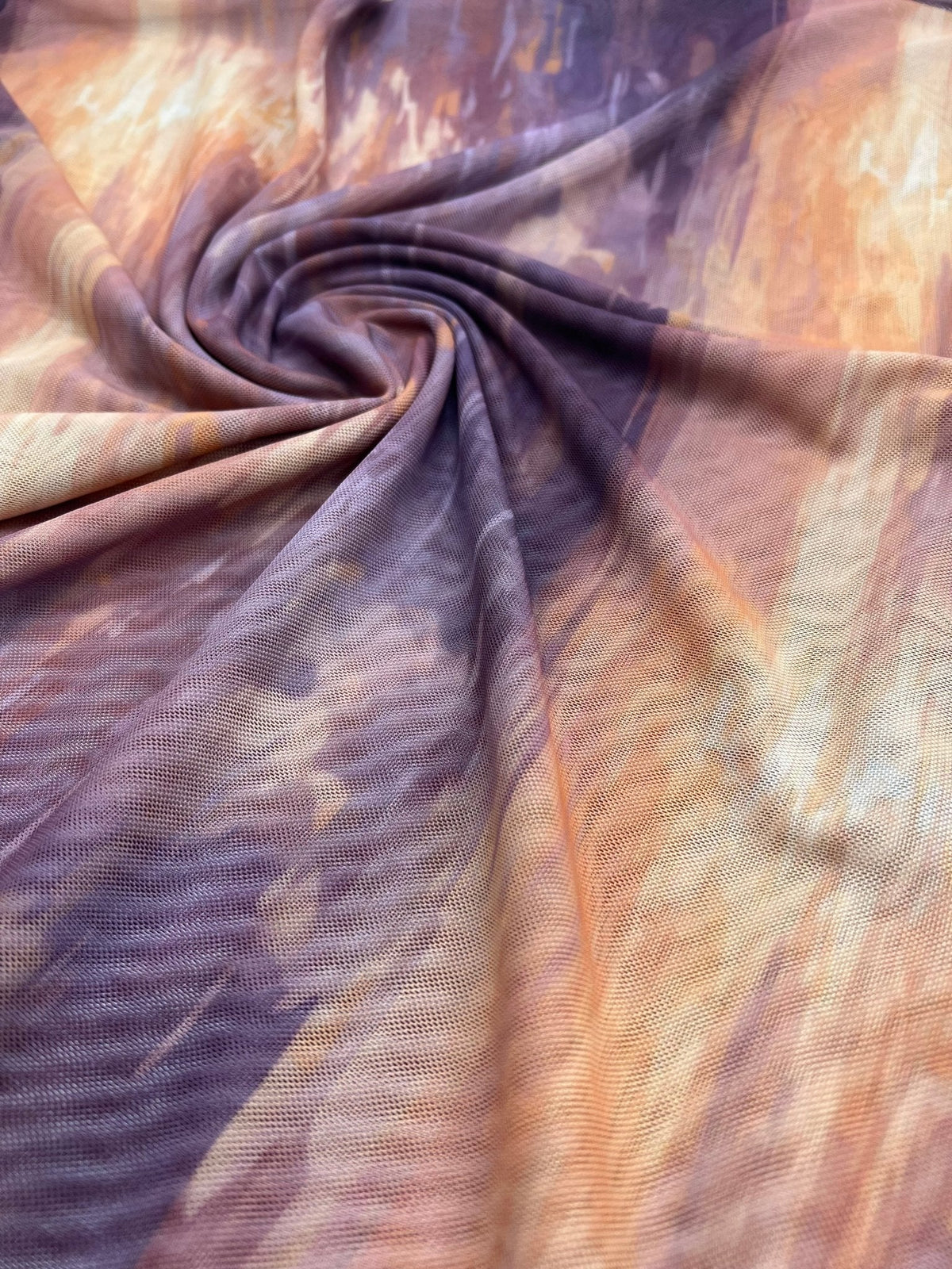 Orange Purple Mix Print Mesh Fabric Stretch