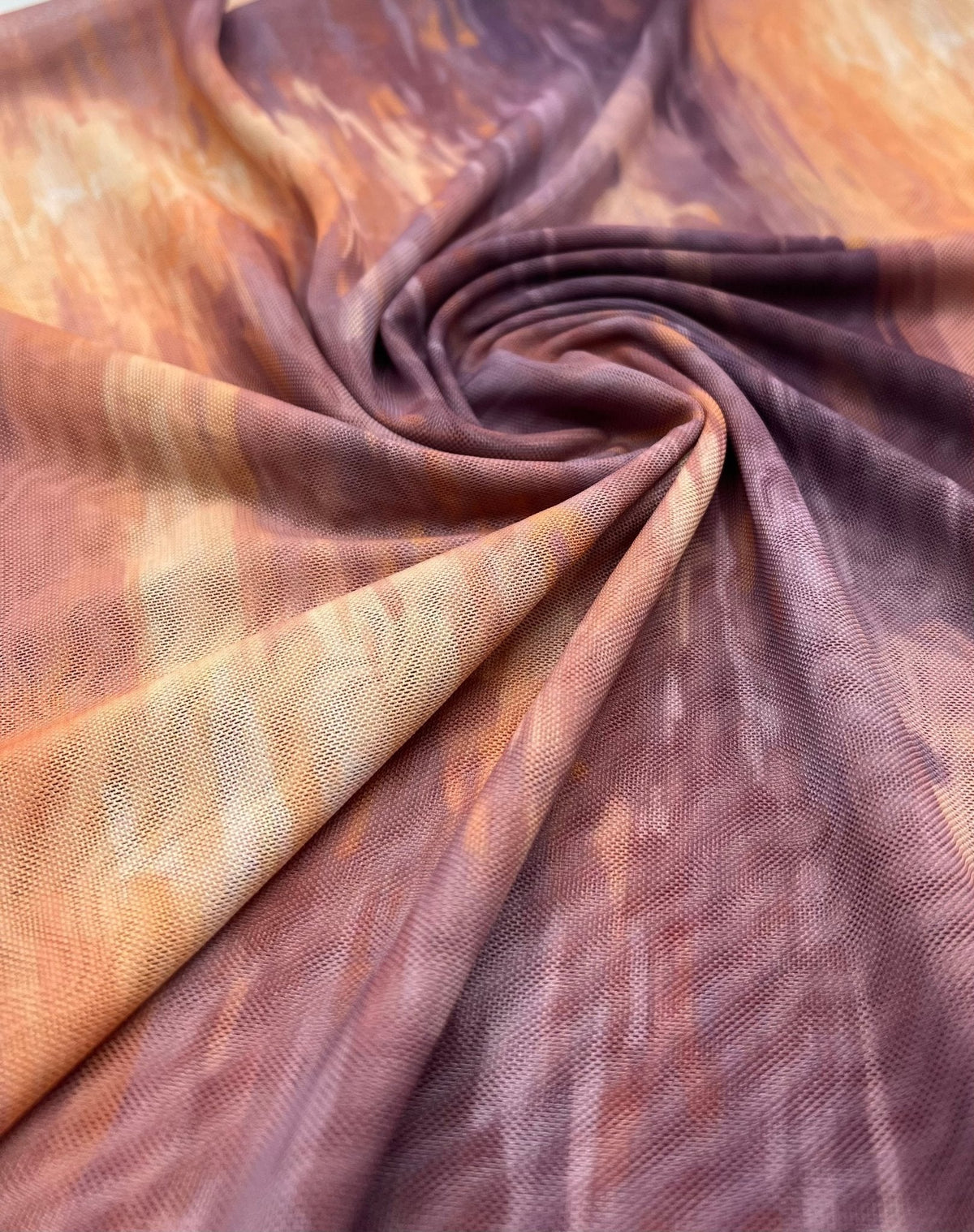 Orange Purple Mix Print Mesh Fabric Stretch