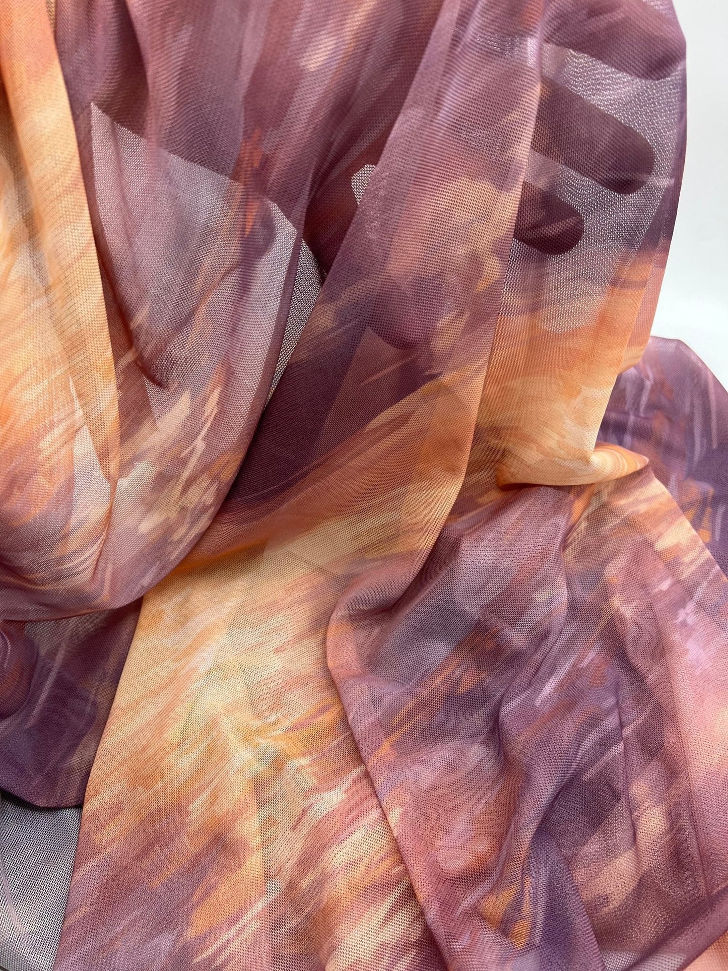 Orange Purple Mix Print Mesh Fabric Stretch