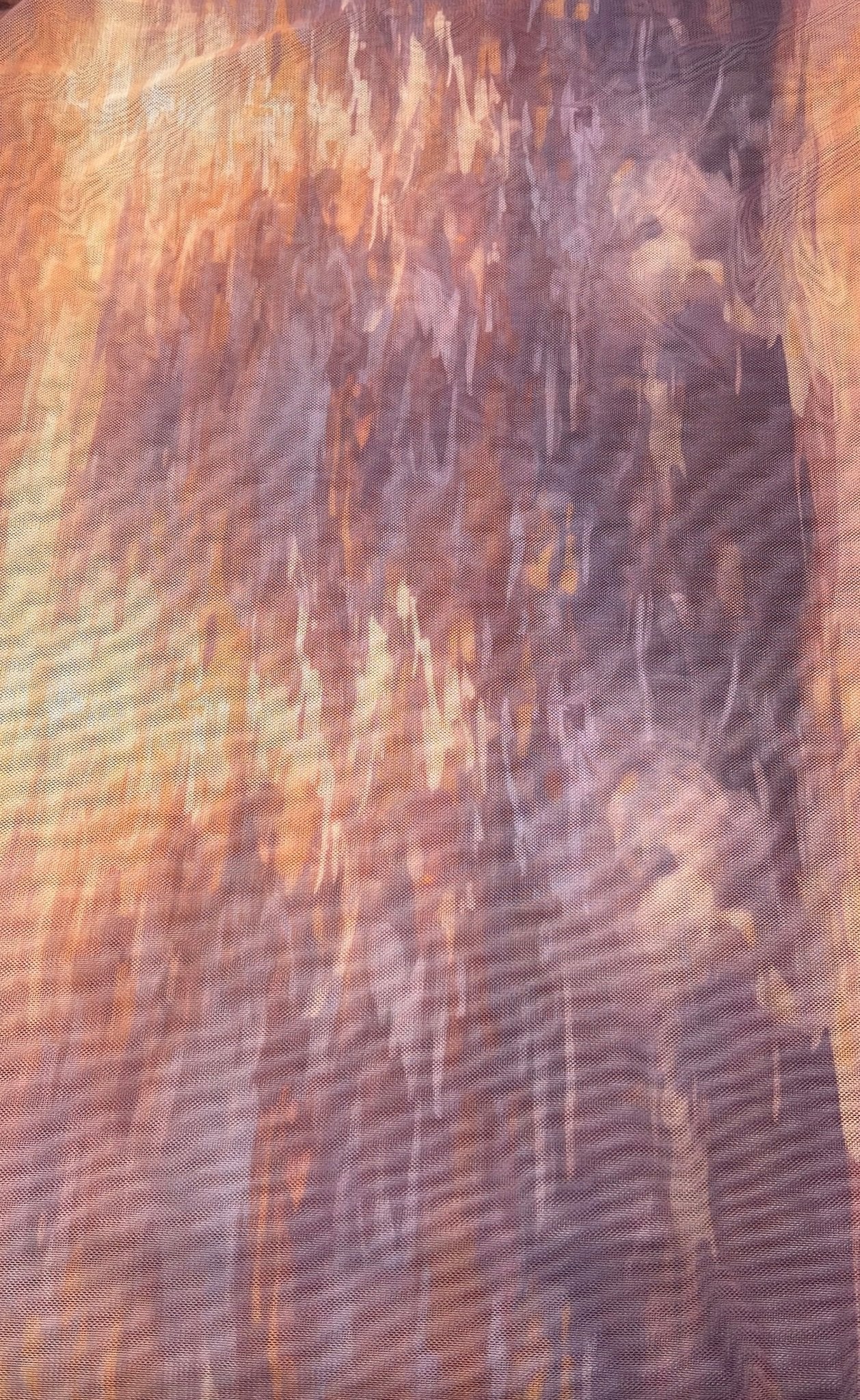 Orange Purple Mix Print Mesh Fabric Stretch