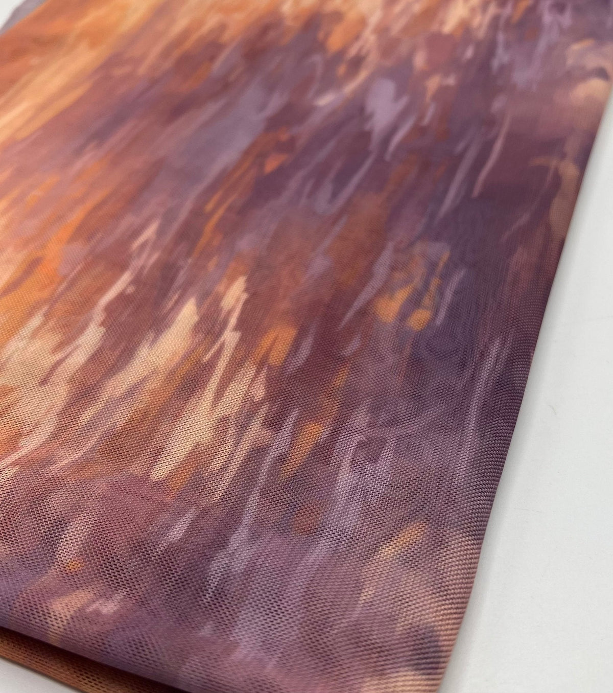 Orange Purple Mix Print Mesh Fabric Stretch