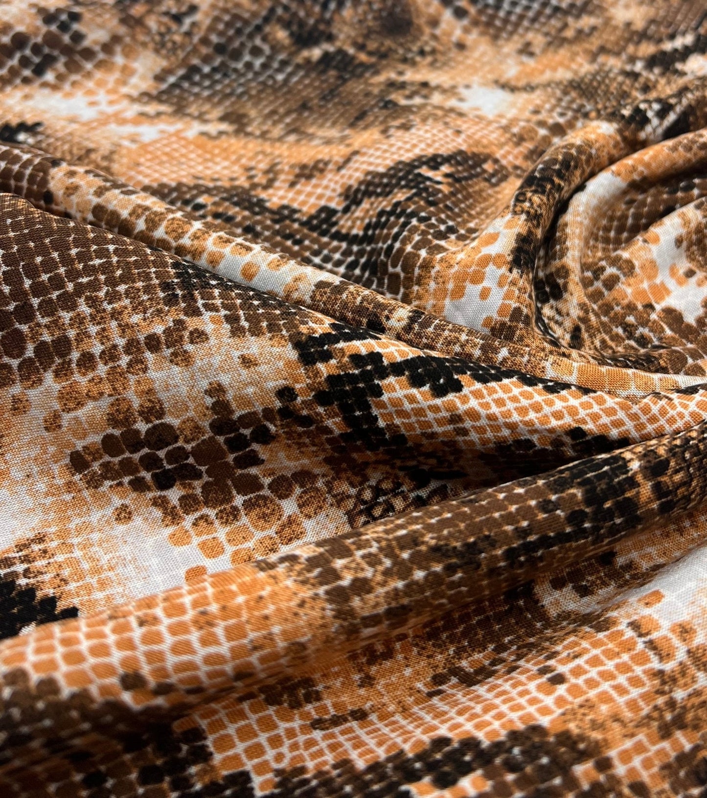 Orange Snake Mix 100% Viscose Non Stretch Fabric