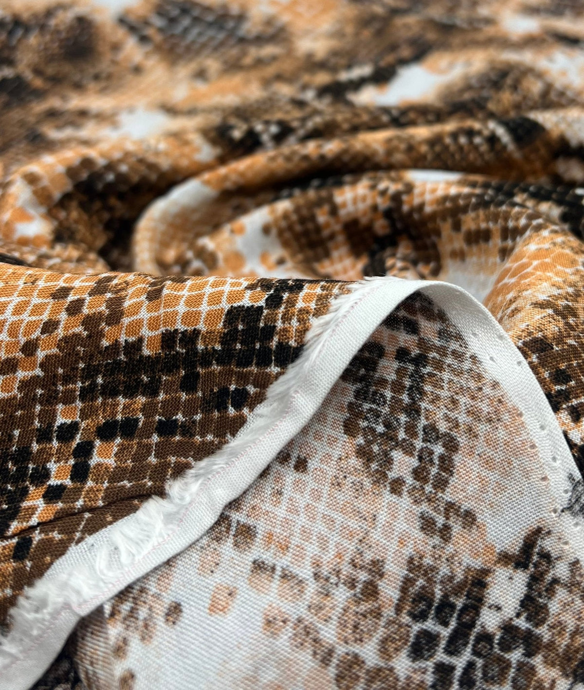 Orange Snake Mix 100% Viscose Non Stretch Fabric