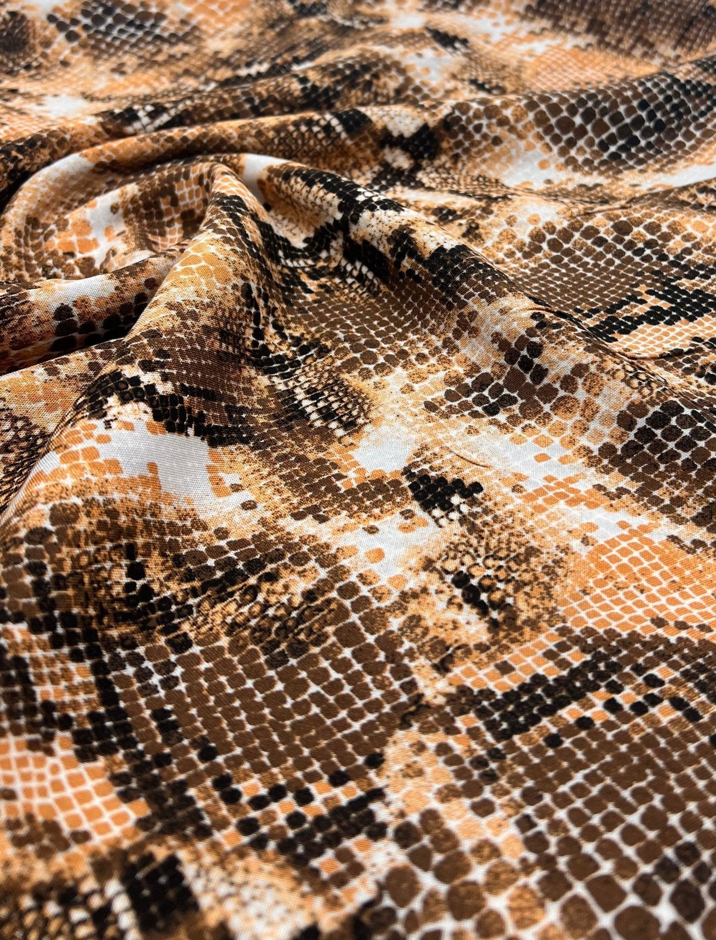 Orange Snake Mix 100% Viscose Non Stretch Fabric