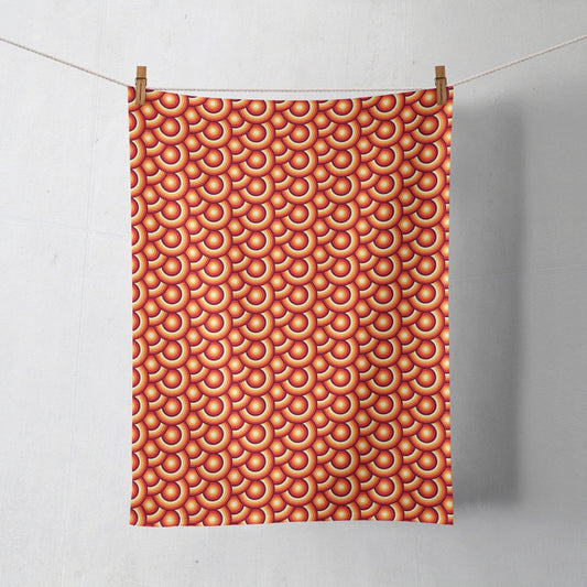 Orange Tea Towels with a 70's Retro Design, Dish Towels, Kitchen Towels