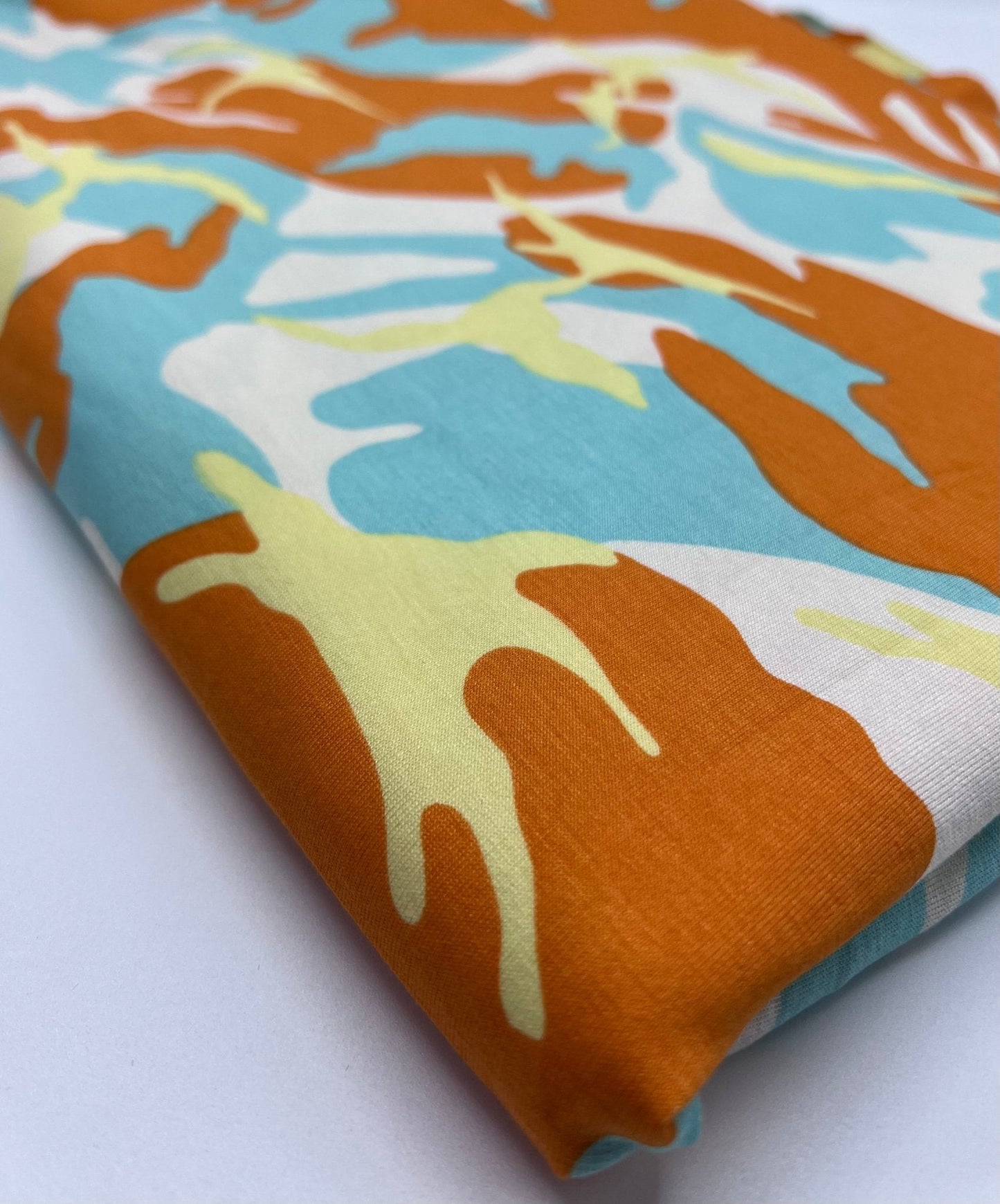 Orange Turq Camo Mix Print Viscose Elastane Fabric