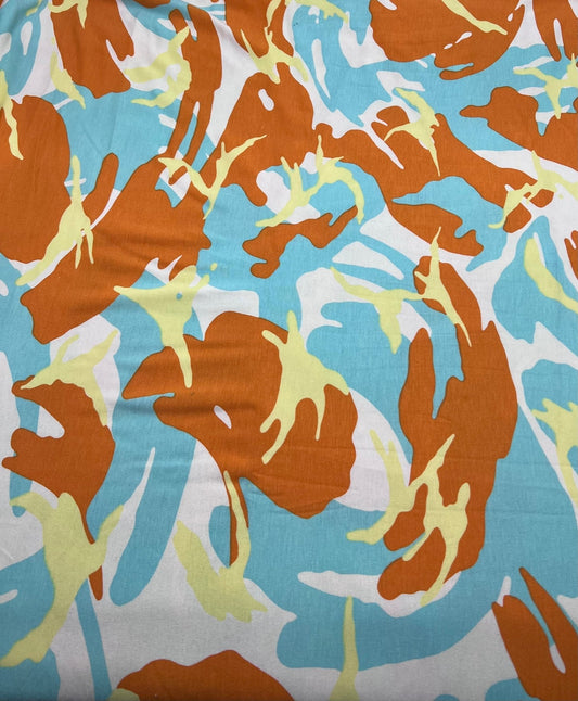 Orange Turq Camo Mix Print Viscose Elastane Fabric