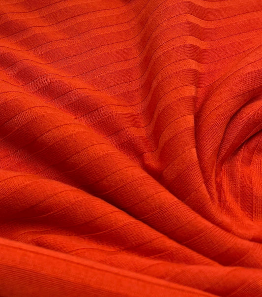 Orange Wide Rib Stretch Fabric